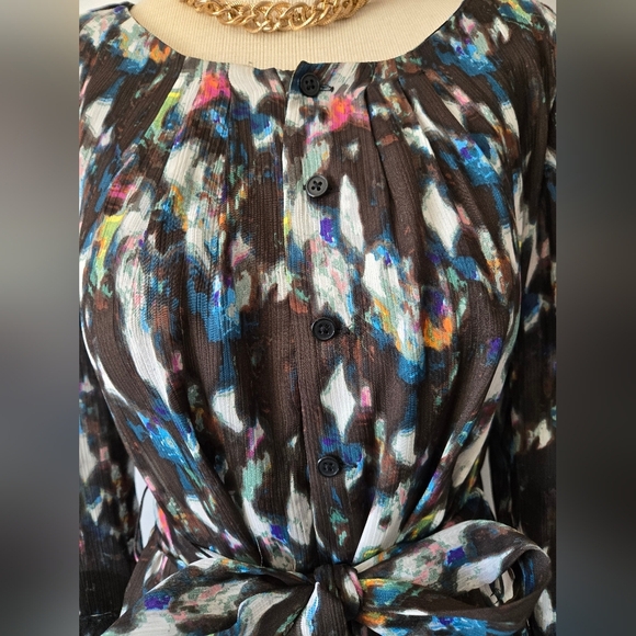 RACHEL ROY Watercolour Patterned Semi Sheer Lightweight Belted Dress. Size M - Picture 5 of 13